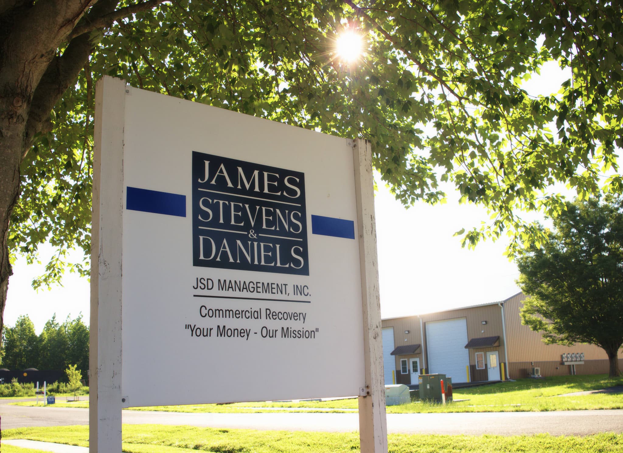 James, Stevens & Daniels sign outside the JSD Management headquarters in Dover, Delaware
